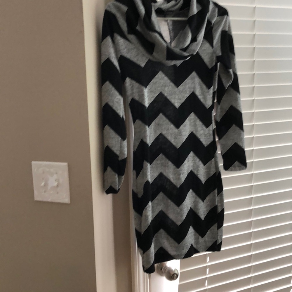 Black and gray chevron sweater dress